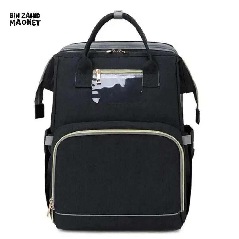 PORTABLE EXPANDABLE MUMMY BABY DIAPER BAGPACK Black Canvas