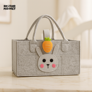 PORTABLE FELT DIAPER CADDY – CARTOON DESIGN FOLDABLE NURSERY ORGANIZER WITH HANDLES - RABBIT