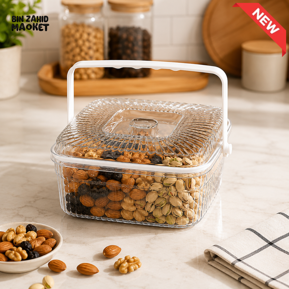 PORTABLE FOOD STORAGE CONTAINER WITH HANDLE CIRCLE & SQUARE - 1 PIECE - SQUARE