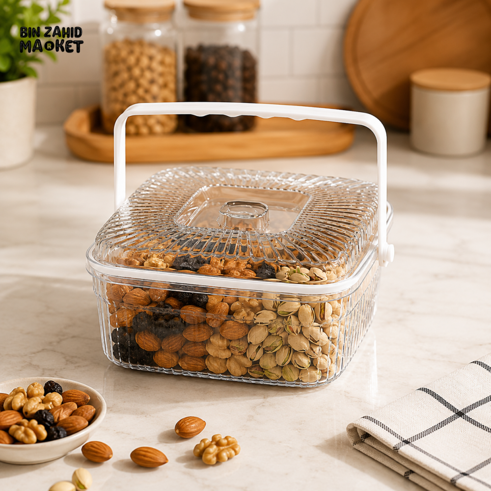 PORTABLE FOOD STORAGE CONTAINER WITH HANDLE CIRCLE & SQUARE - 1 PIECE - SQUARE