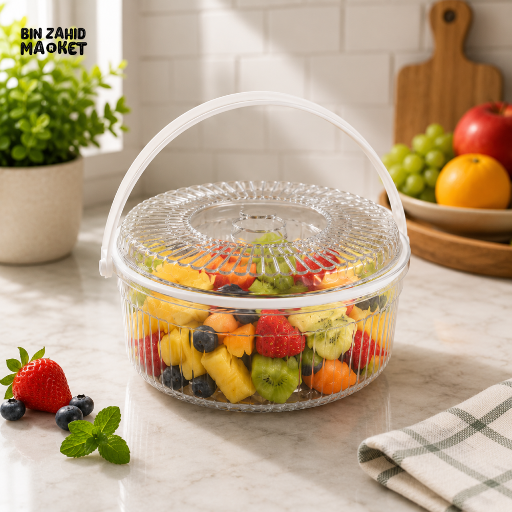 PORTABLE FOOD STORAGE CONTAINER WITH HANDLE CIRCLE & SQUARE - 1 PIECE - CIRCLE