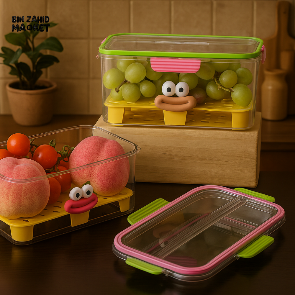 PORTABLE FRIDGE STORAGE BOX – AIRTIGHT FOOD CONTAINER WITH BUILT-IN DRAIN TRAY SPACE SAVING