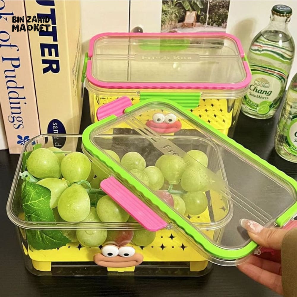 PORTABLE FRIDGE STORAGE BOX – AIRTIGHT FOOD CONTAINER WITH BUILT-IN DRAIN TRAY SPACE SAVING