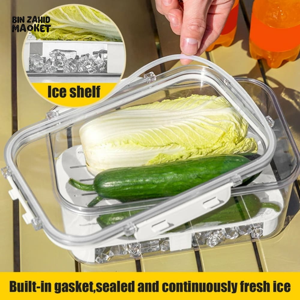 PORTABLE FRUIT STORAGE CONTAINER WITH HANDLE – AIRTIGHT BOX WITH ICE TRAY FOR OUTDOOR TRAVEL & PICNIC USE