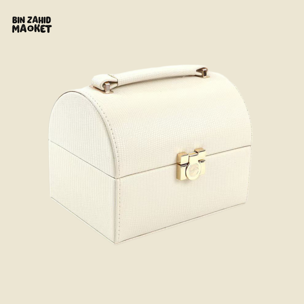PORTABLE LUXURY MAKEUP ORGANIZER BOX WITH HANDLE - OFF-WHITE