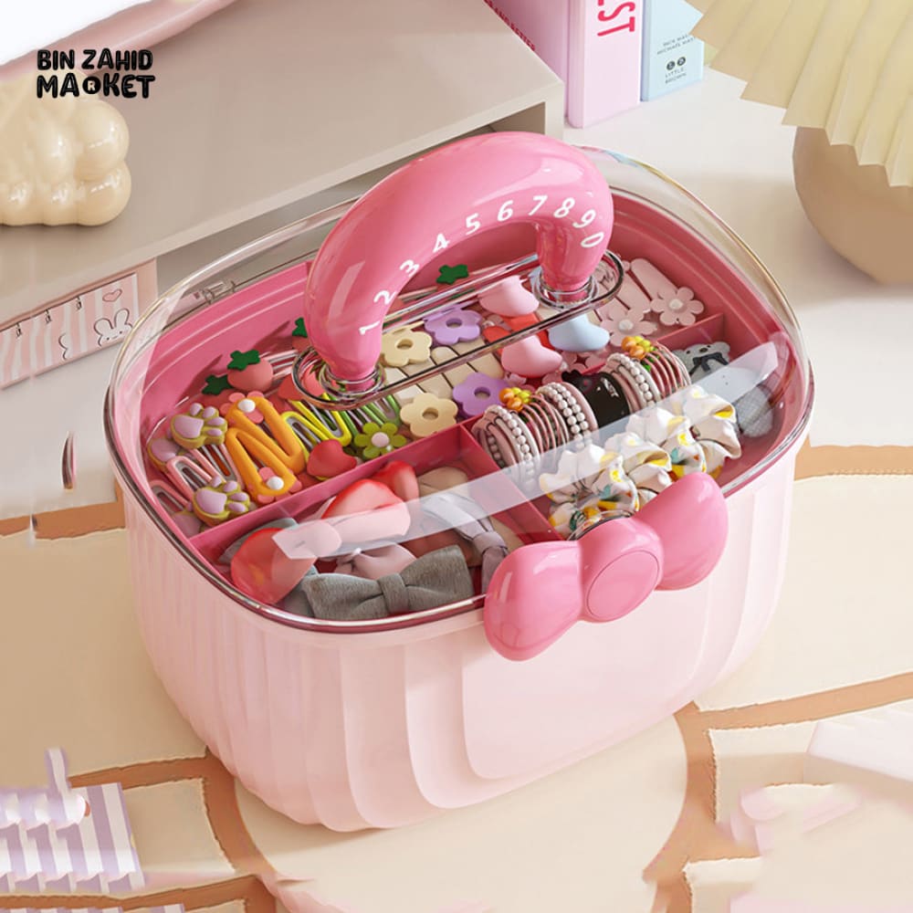 PORTABLE MAKEUP & HAIR ACCESSORY STORAGE BOX – ORGANIZER FOR HAIR CLIPS TIES EARRINGS BRACELETS & NECKLACES