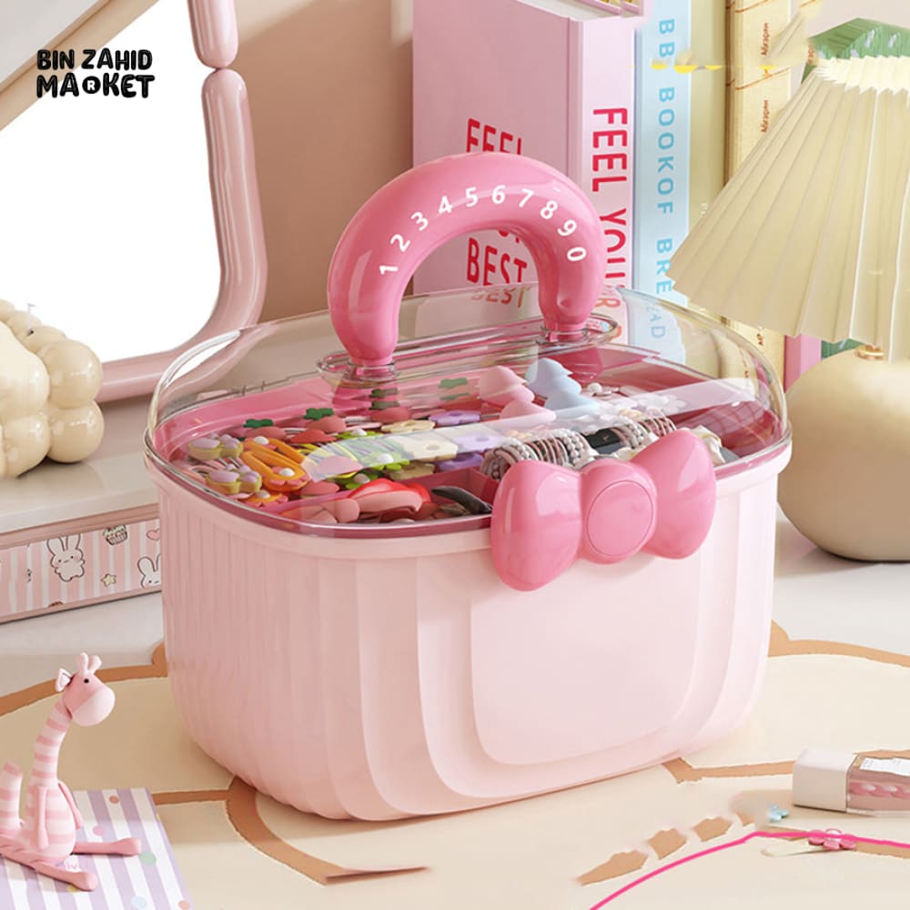 PORTABLE MAKEUP & HAIR ACCESSORY STORAGE BOX – ORGANIZER FOR HAIR CLIPS TIES EARRINGS BRACELETS & NECKLACES