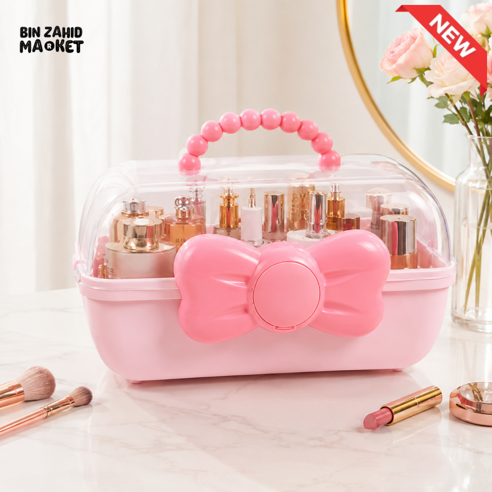 PORTABLE MAKEUP ORGANIZER VANITY BOX WITH CLEAR COVER & HANDLE