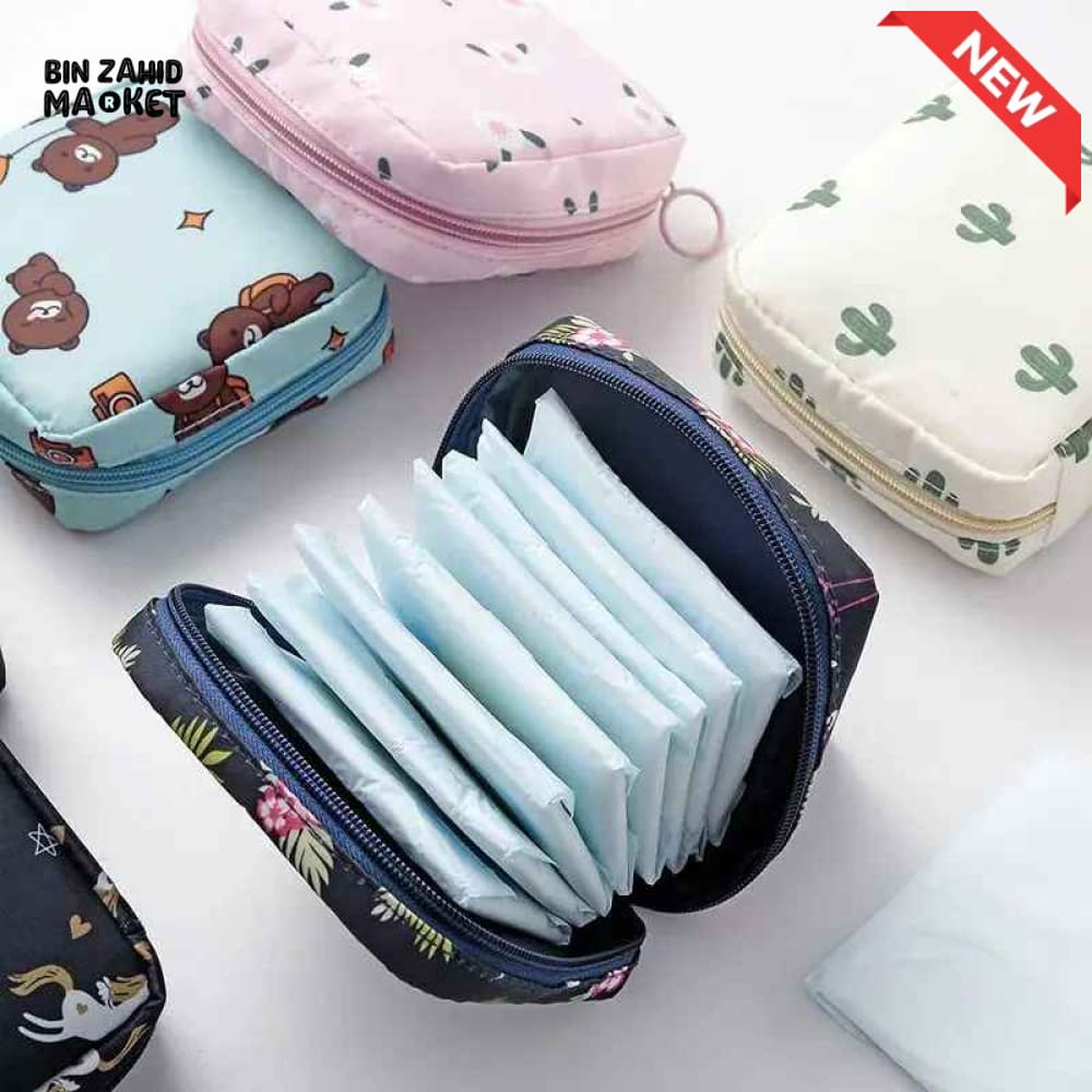 PORTABLE SANITARY PAD STORAGE BAG / MINI MAKEUP & HYGIENE POUCH
