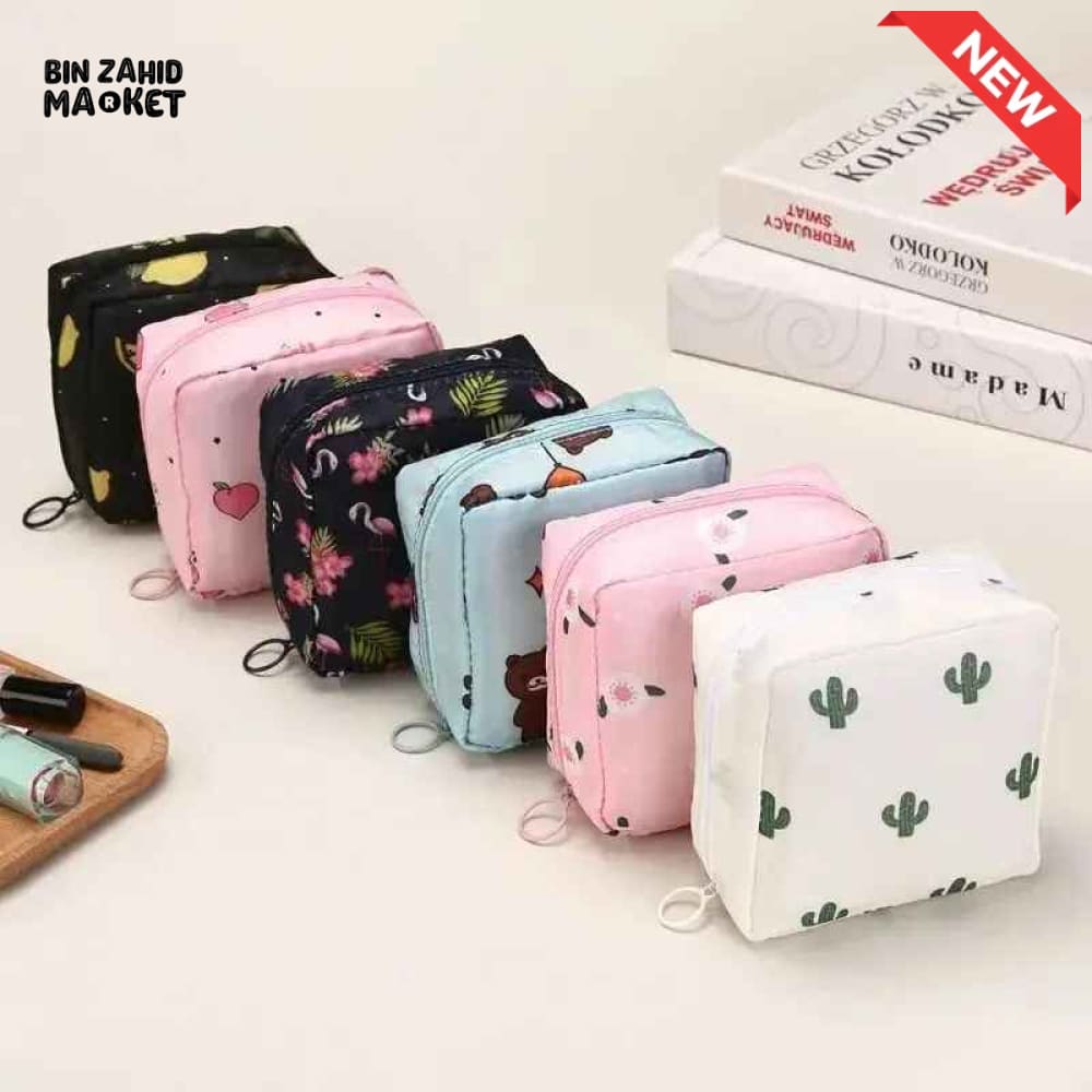 PORTABLE SANITARY PAD STORAGE BAG / MINI MAKEUP & HYGIENE POUCH