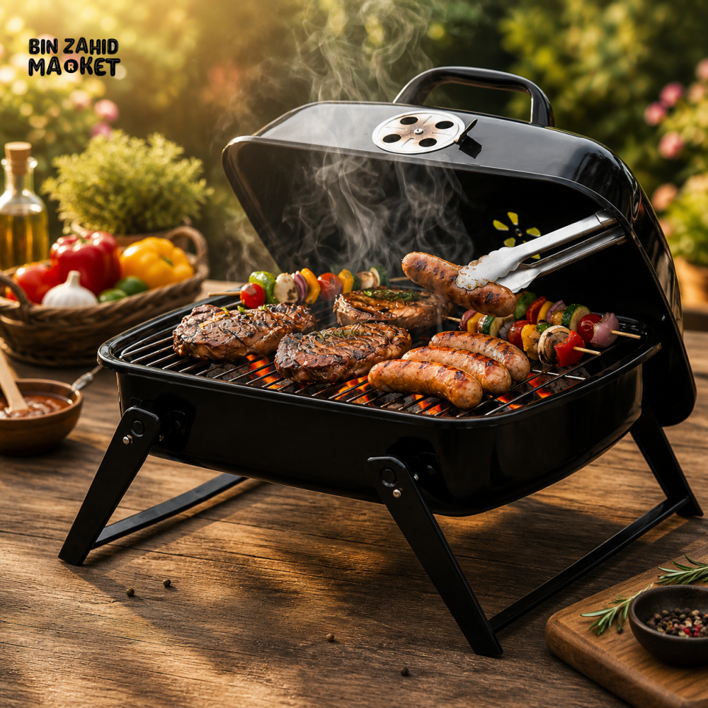 PORTABLE TABLETOP CHARCOAL BBQ GRILL & CAMPFIRE RACK