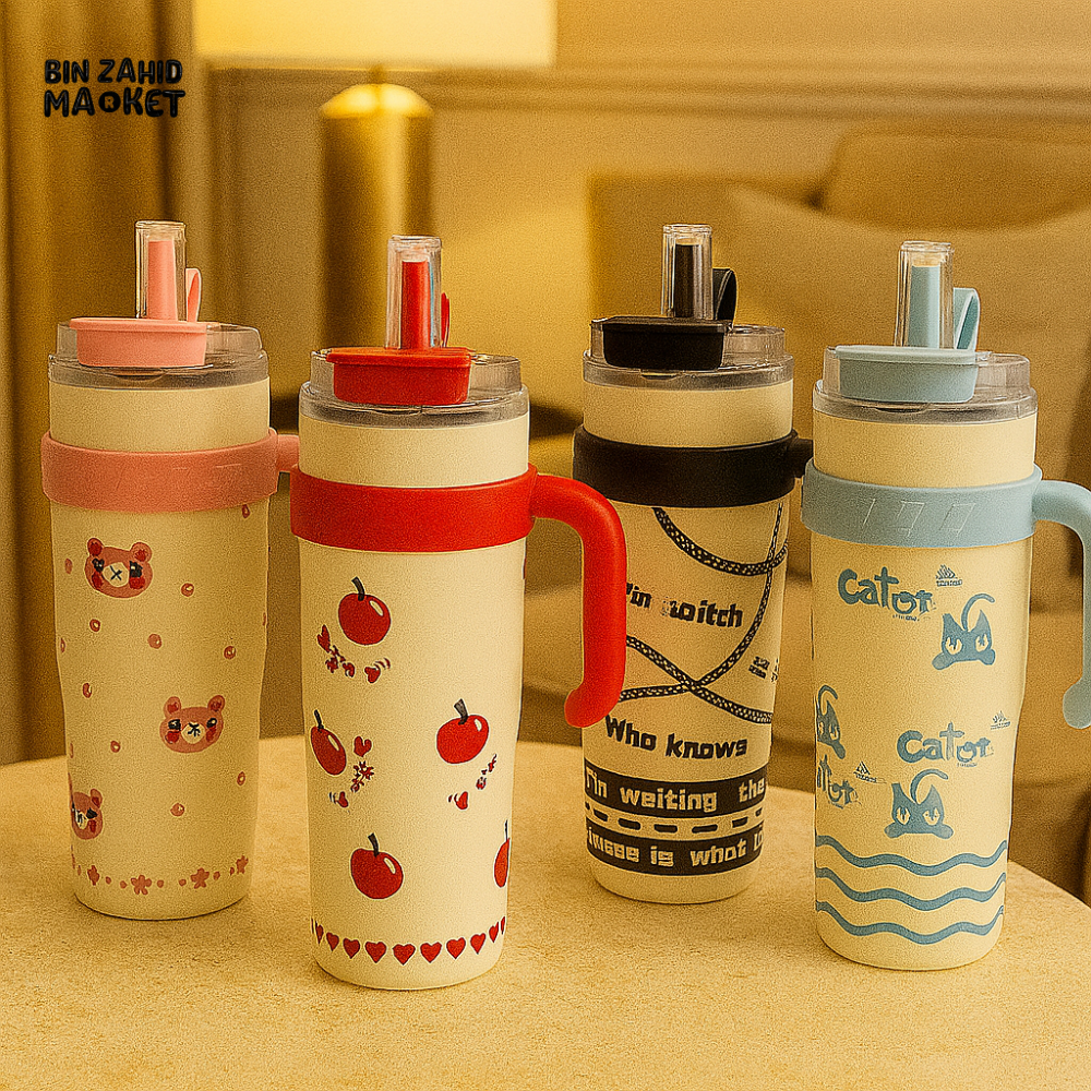 PORTABLE THERMAL MUG WITH CUTE HANDLE – 316 STAINLESS STEEL CAR MUG HIGH-CAPACITY LEAKPROOF DESIGN