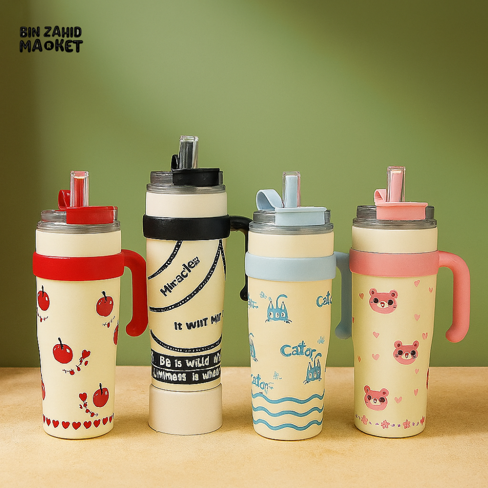 PORTABLE THERMAL MUG WITH CUTE HANDLE – 316 STAINLESS STEEL CAR MUG HIGH-CAPACITY LEAKPROOF DESIGN