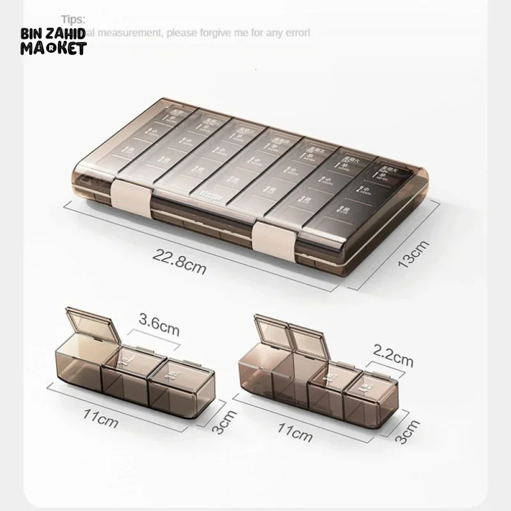 PORTABLE WEEKLY PILL ORGANIZER – 7 DAYS 3/4 TIMES A DAY STACKABLE & COLORFUL DESIGN
