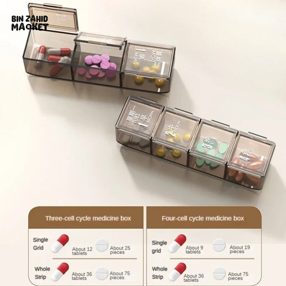 PORTABLE WEEKLY PILL ORGANIZER – 7 DAYS 3/4 TIMES A DAY STACKABLE & COLORFUL DESIGN