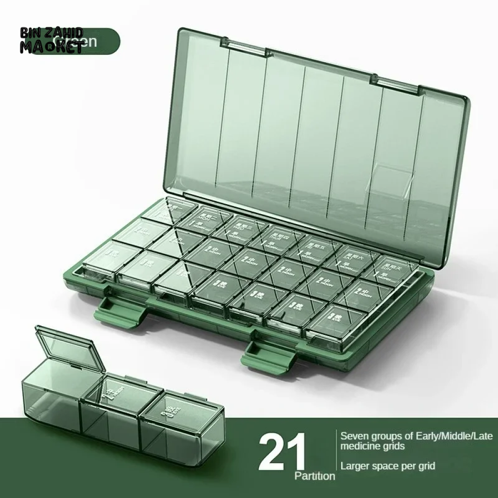 PORTABLE WEEKLY PILL ORGANIZER – 7 DAYS 3/4 TIMES A DAY STACKABLE & COLORFUL DESIGN