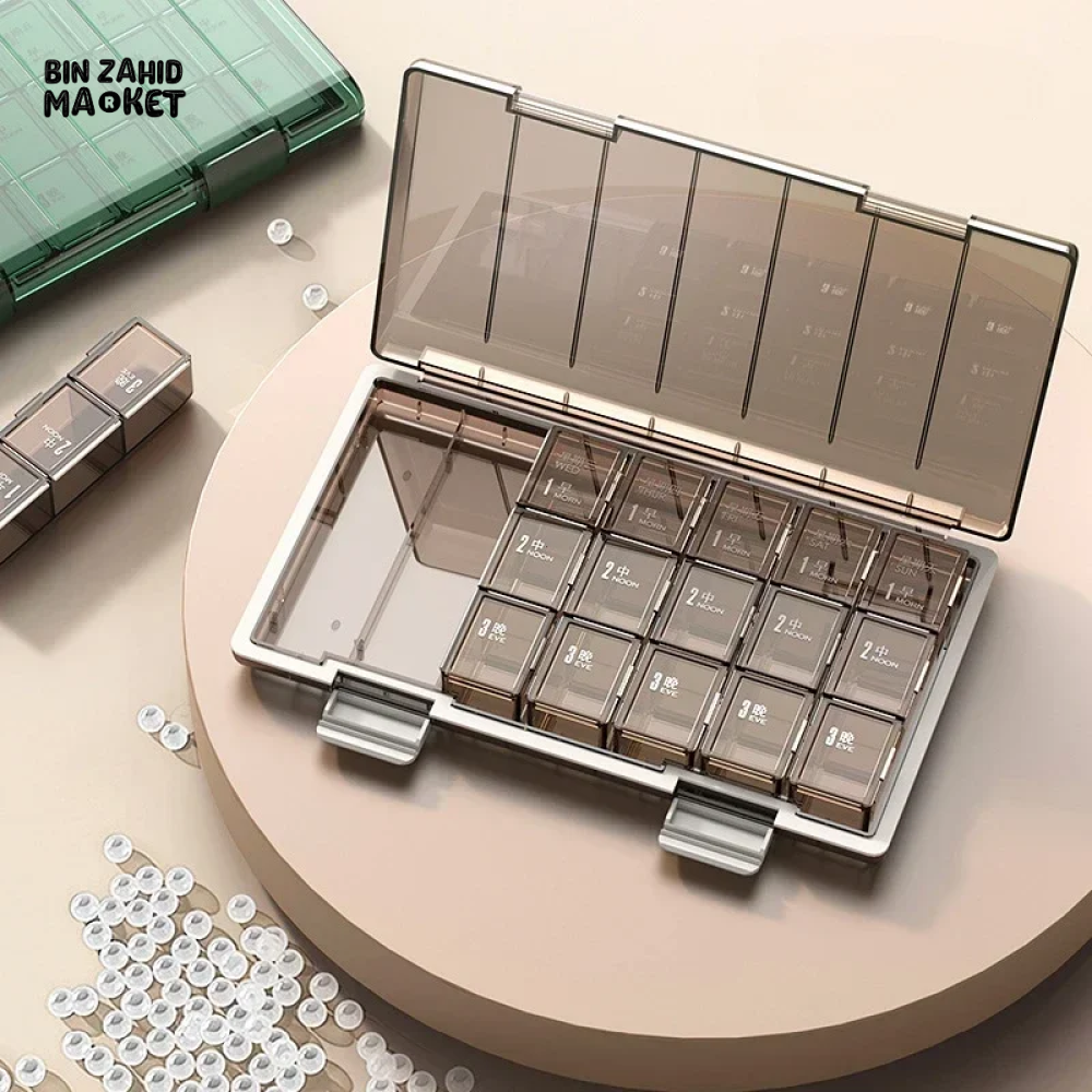 PORTABLE WEEKLY PILL ORGANIZER – 7 DAYS 3/4 TIMES A DAY STACKABLE & COLORFUL DESIGN