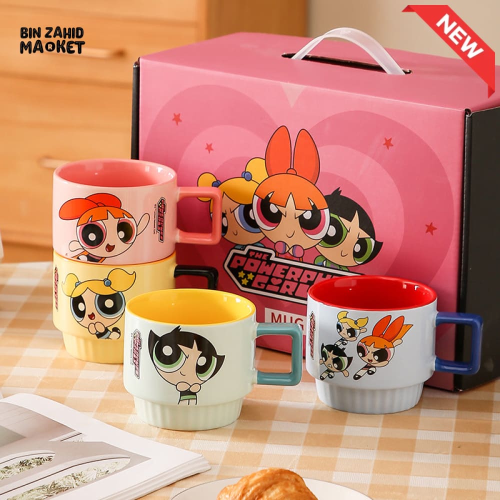 POWERPUFF GIRLS STACKABLE CERAMIC MUGS – 4 PIECES FAMILY SET WITH GIFT BOX