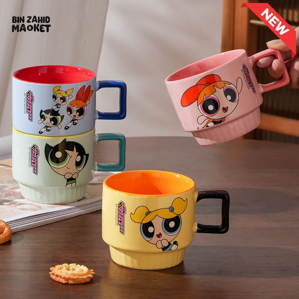 POWERPUFF GIRLS STACKABLE CERAMIC MUGS – 4 PIECES FAMILY SET WITH GIFT BOX