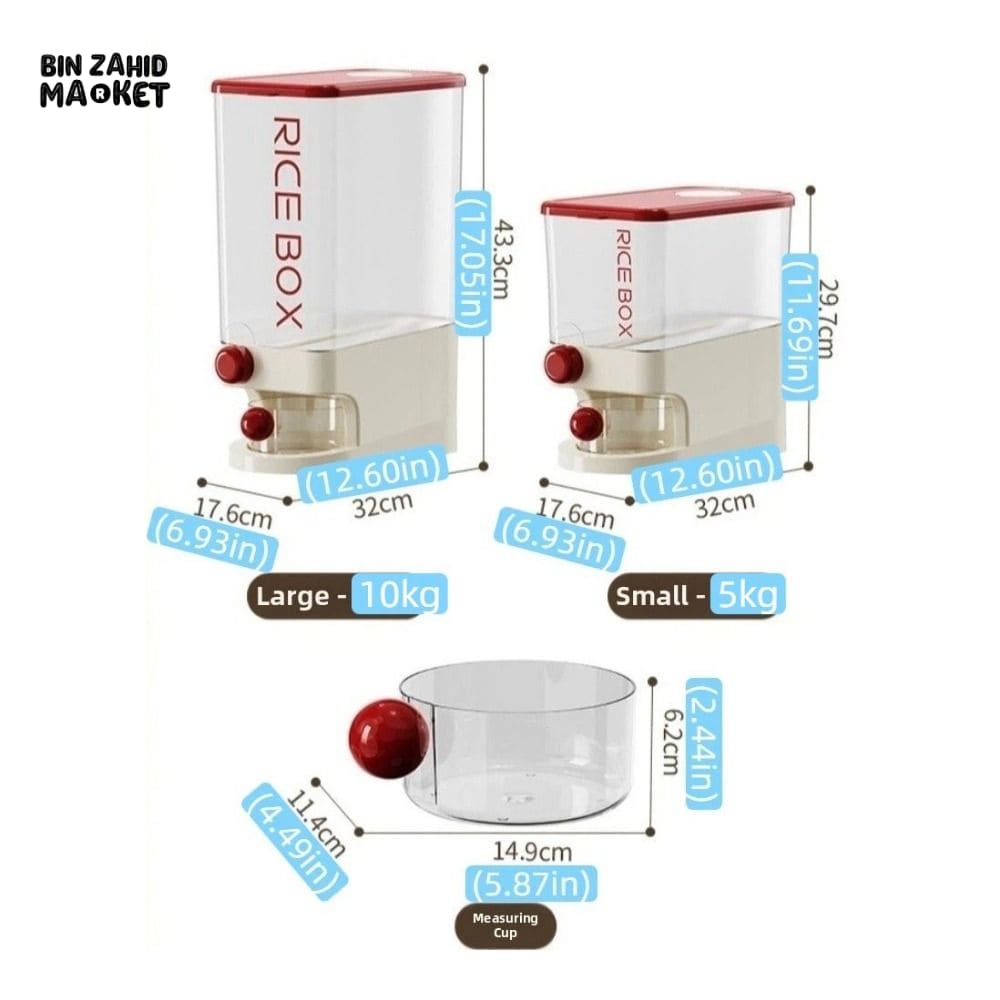 PRACTICAL PUSH-DISPENSER RICE STORAGE BOX AIRTIGHT INSECT-PROOF & MOISTURE-RESISTANT GRAIN CONTAINER - 5 KG