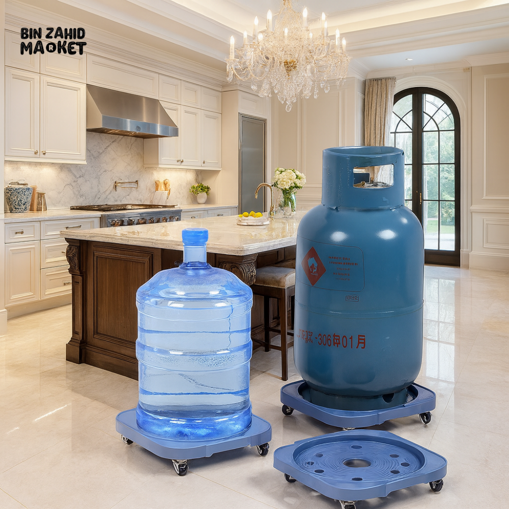 PRACTICAL ROLLING GAS CYLINDER HOLDER WITH WHEELS – HEAVY DUTY MOVABLE STAND FOR KITCHEN & HOME USE
