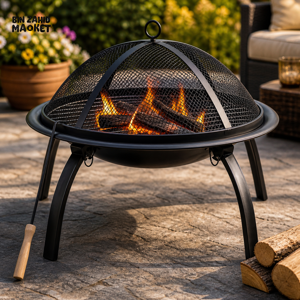 PREMIUM 2-IN-1 FIRE PIT & BBQ GRILL WITH POKER - 56x56x49 CM