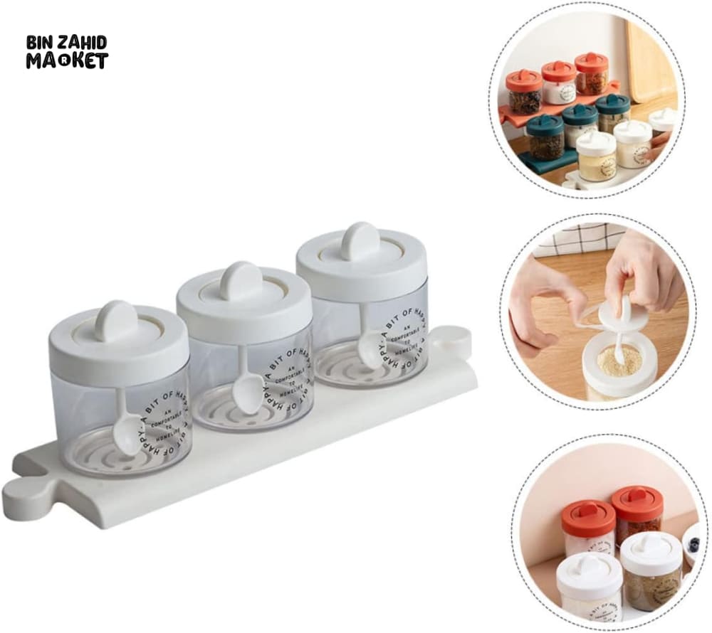 PREMIUM 3-PIECE SPICE JAR SET WITH TRAY & SPOONS
