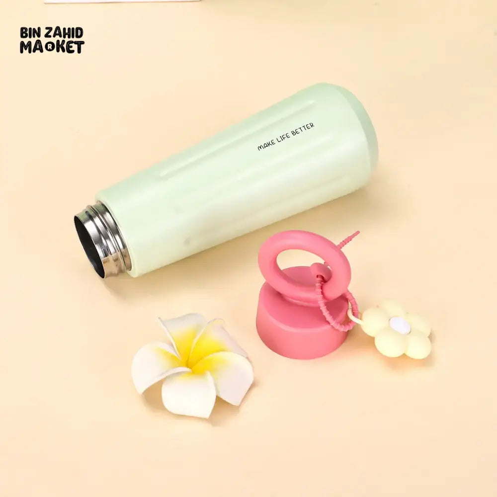 PREMIUM 316 STAINLESS STEEL SPORTS WATER BOTTLE 450ML – PORTABLE FLOWER CUP WITH HANDLE
