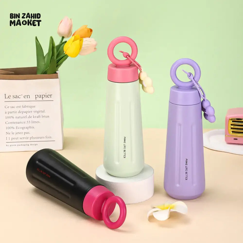 PREMIUM 316 STAINLESS STEEL SPORTS WATER BOTTLE 450ML – PORTABLE FLOWER CUP WITH HANDLE