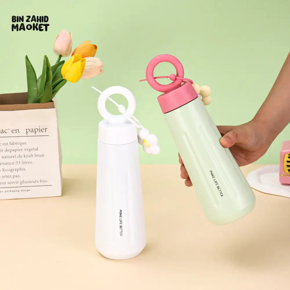 PREMIUM 316 STAINLESS STEEL SPORTS WATER BOTTLE 450ML – PORTABLE FLOWER CUP WITH HANDLE