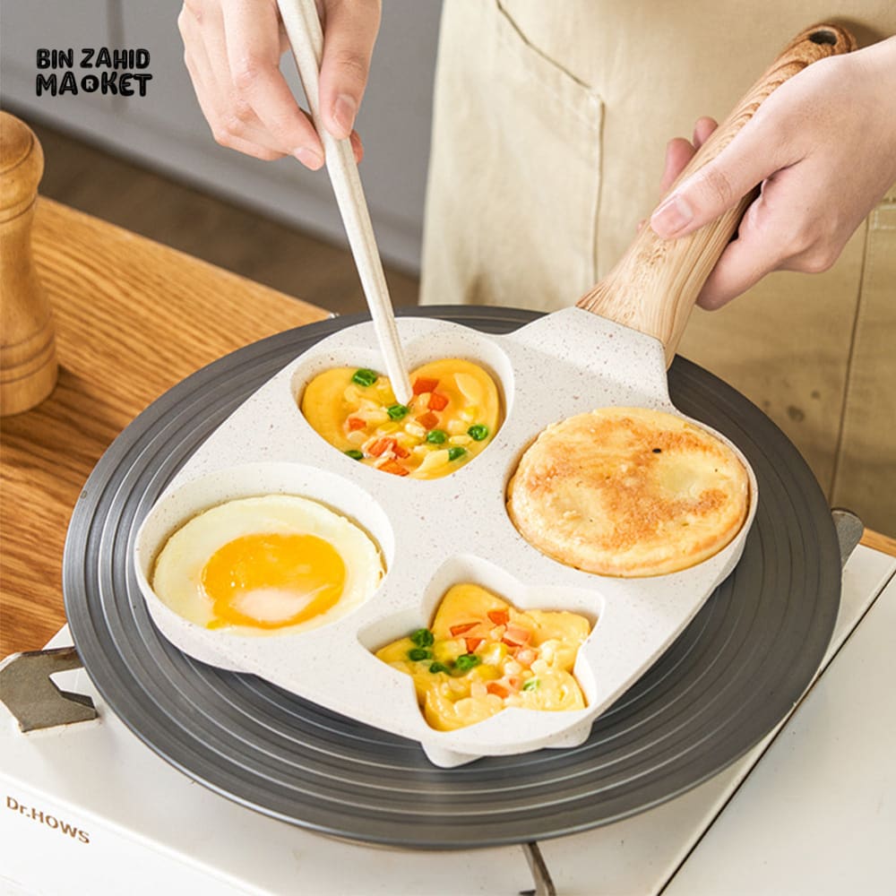 PREMIUM 4-CUP FRIED EGG PAN – ANTI-SCALDING DIVIDED OMELETTE PAN NON-SLIP GAS & INDUCTION COMPATIBLE