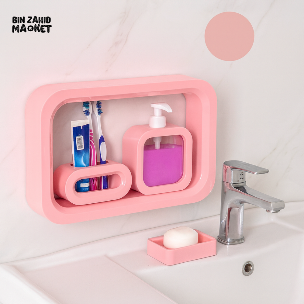 PREMIUM 4 PIECES LUXURY BATHROOM VANITY SET – ELEGANT SOAP DISPENSER TOOTHBRUSH HOLDER SOAP DISH & WALL STORAGE RACK
