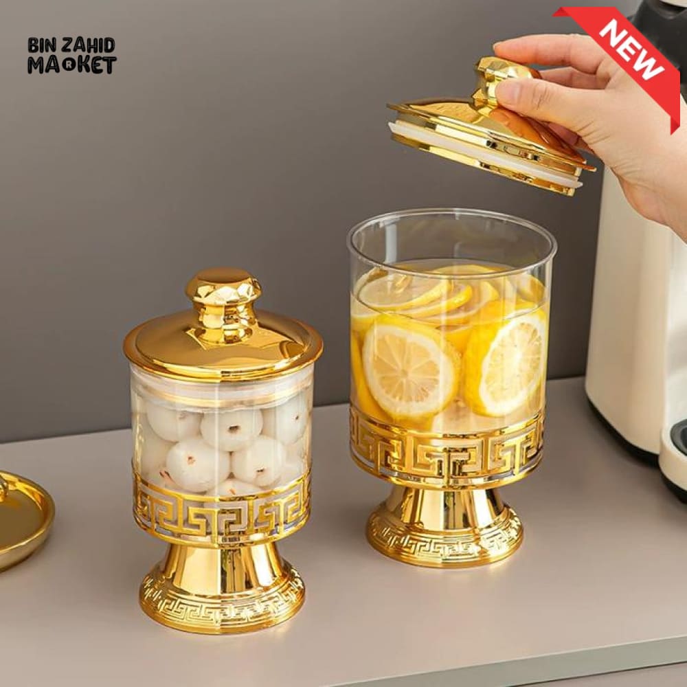 PREMIUM ACRYLIC STORAGE JAR SET WITH GOLDEN STAND - 3 PIECES