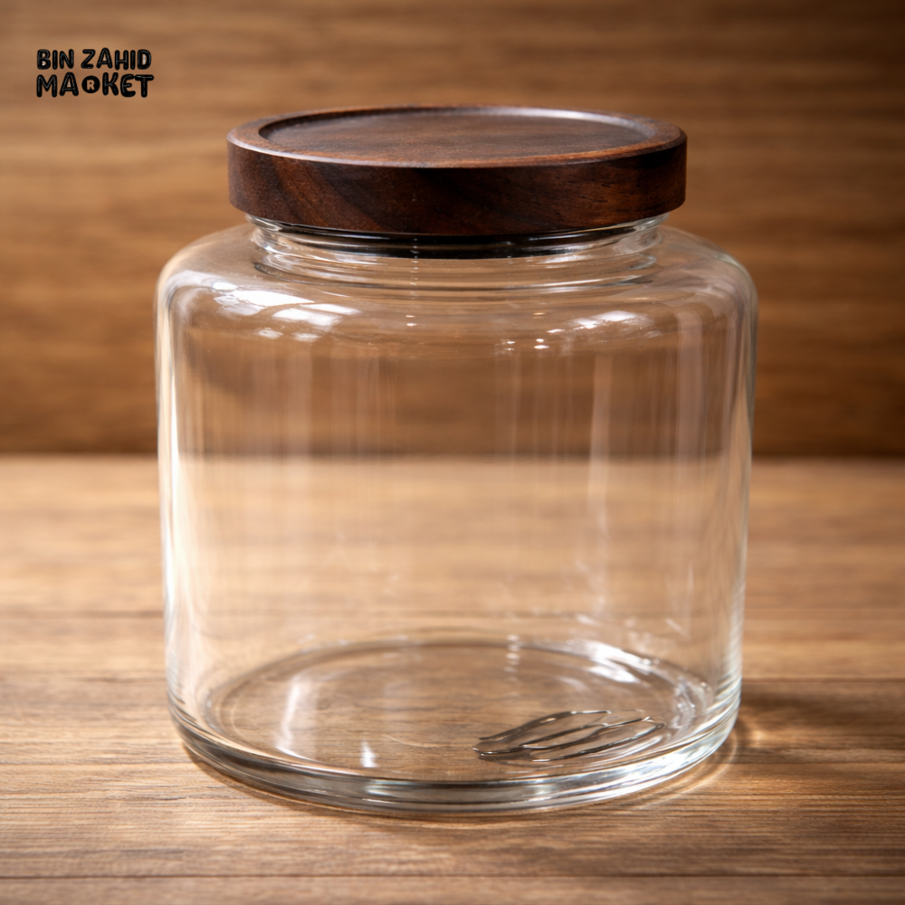 PREMIUM AIRTIGHT GLASS STORAGE JAR WITH WOODEN LID – MODERN KITCHEN ORGANIZER