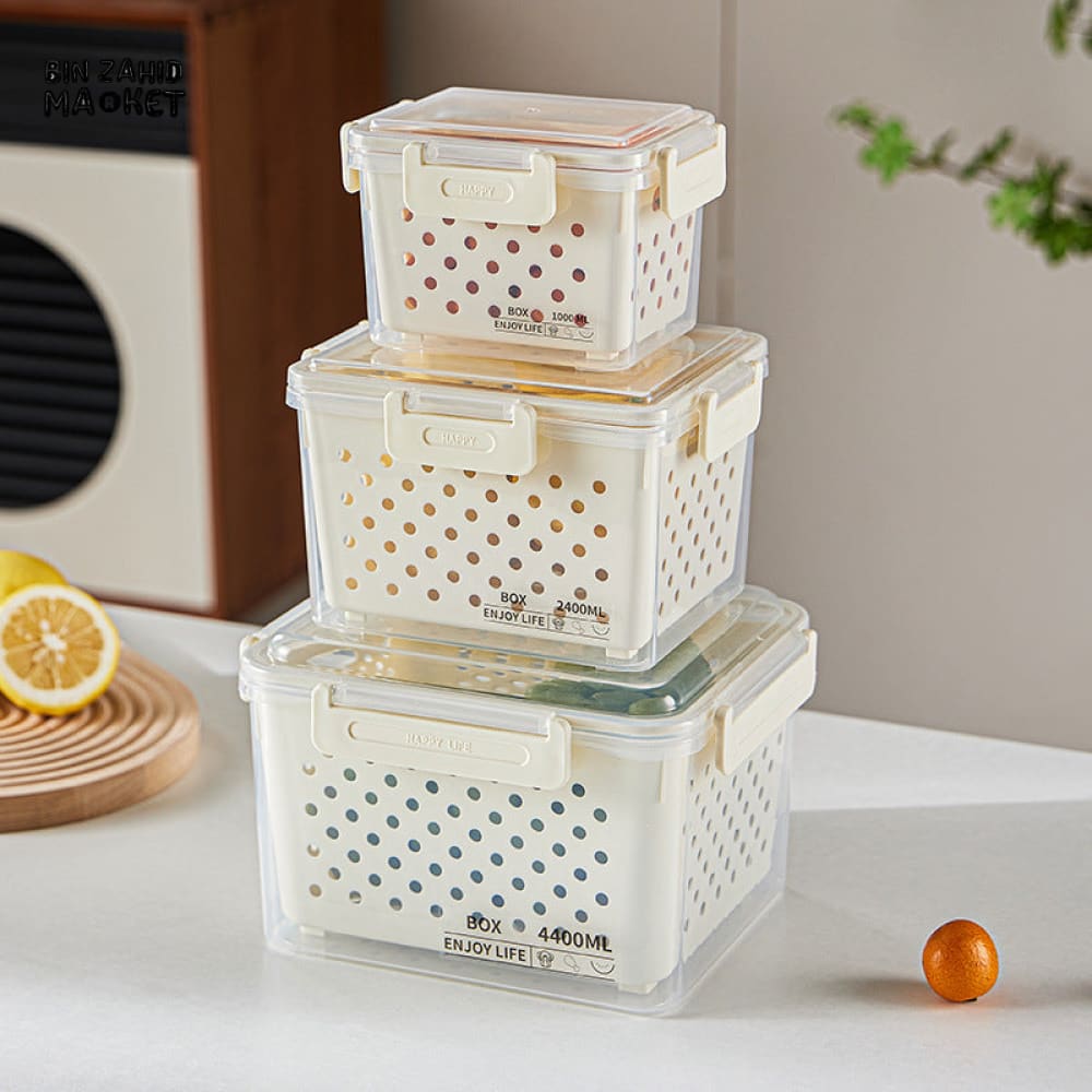 PREMIUM AIRTIGHT REFRIGERATOR STORAGE CONTAINERS – 3 PIECE SET WITH DRAINAGE & LEAKPROOF DESIGN