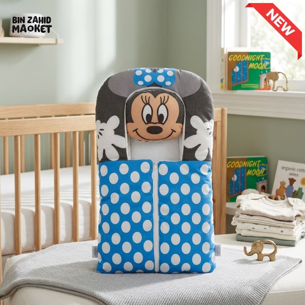 PREMIUM BABY SLEEPING BAG & BEDDING SET – POLKA DOT CARTOON DESIGN (BLUE & GREY)