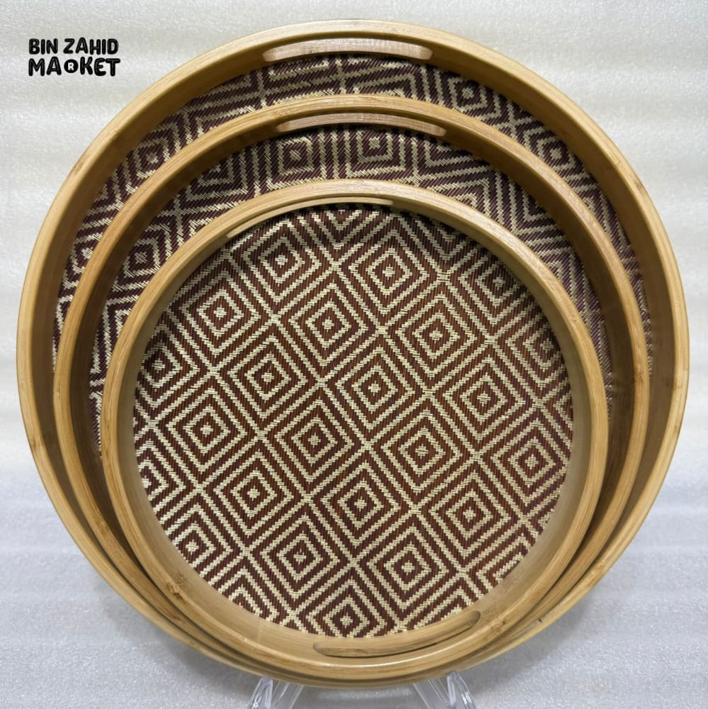 PREMIUM BAMBOO SERVING TRAY SET WITH DESIGN BASE 3 PIECES