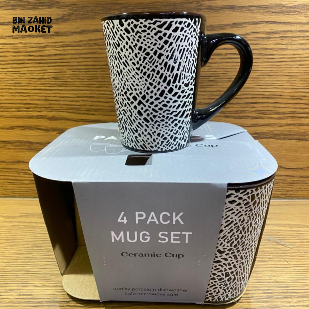 PREMIUM BLACK ABSTRACT PATTERN CERAMIC COFFEE MUG 4 PIECES