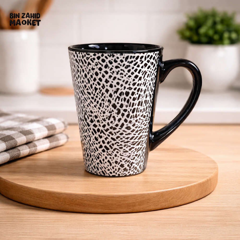 PREMIUM BLACK ABSTRACT PATTERN CERAMIC COFFEE MUG 4 PIECES