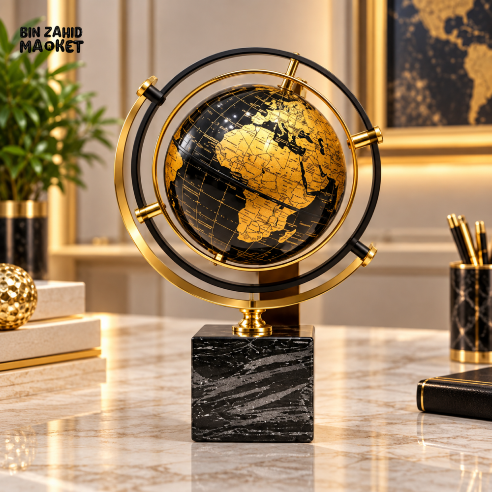 PREMIUM BLACK & GOLD DECORATIVE WORLD GLOBE WITH MARBLE BASE