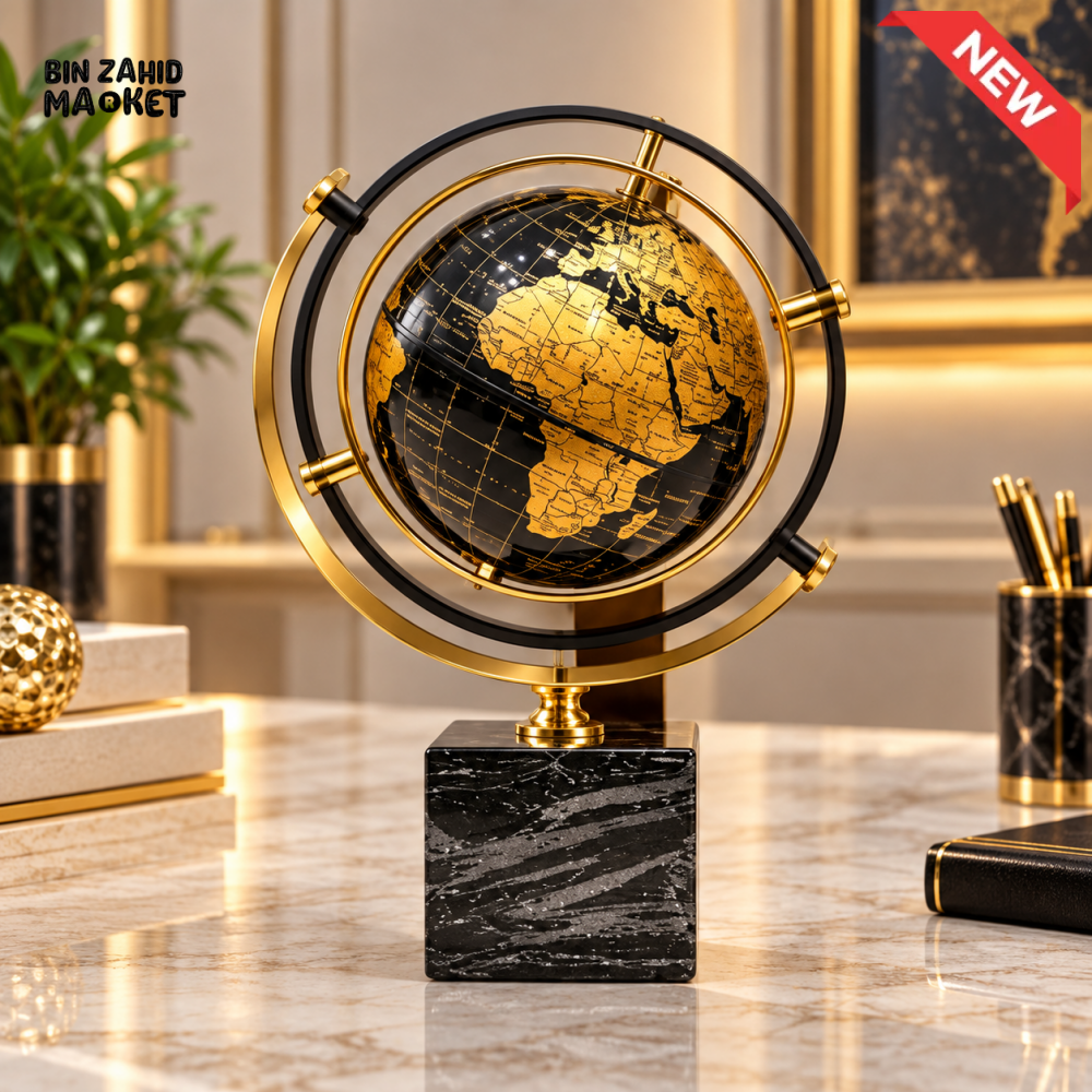 PREMIUM BLACK & GOLD DECORATIVE WORLD GLOBE WITH MARBLE BASE
