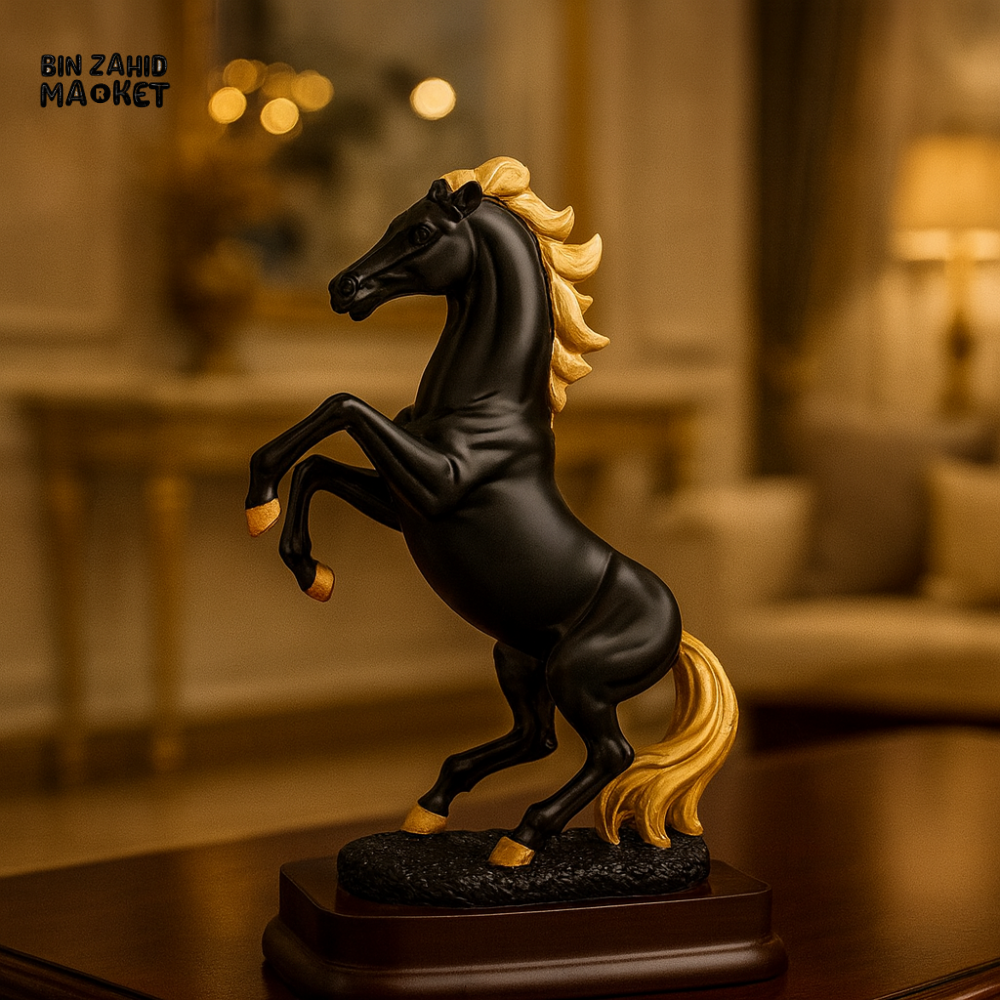 PREMIUM BLACK & GOLD HORSE FIGURINE – DESK/SHELF ORNAMENT - 16 CM
