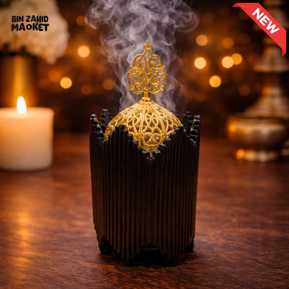 PREMIUM BLACK & GOLD INCENSE BURNER – LUXURY ISLAMIC TABLE DECOR