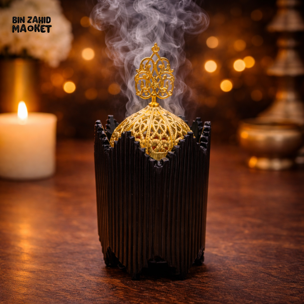 PREMIUM BLACK & GOLD INCENSE BURNER – LUXURY ISLAMIC TABLE DECOR