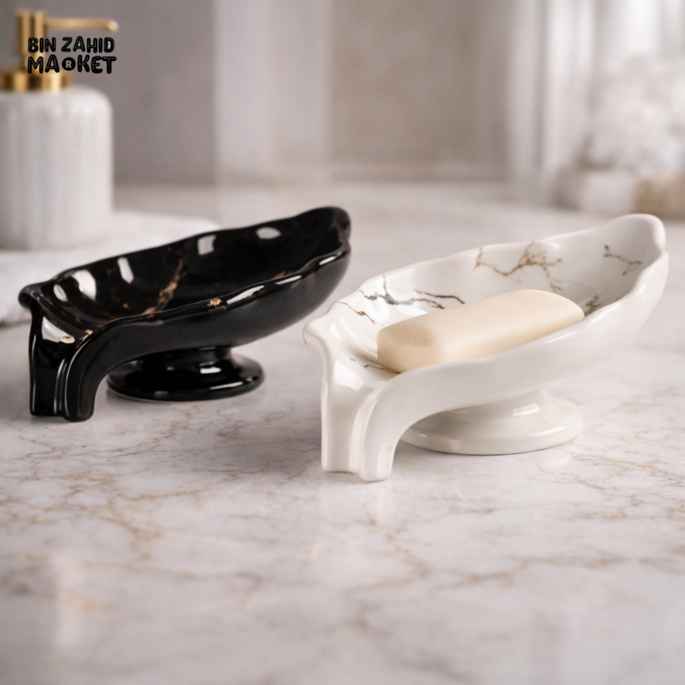 PREMIUM BLACK & WHITE CERAMIC SOAP HOLDER FOR WASHROOM