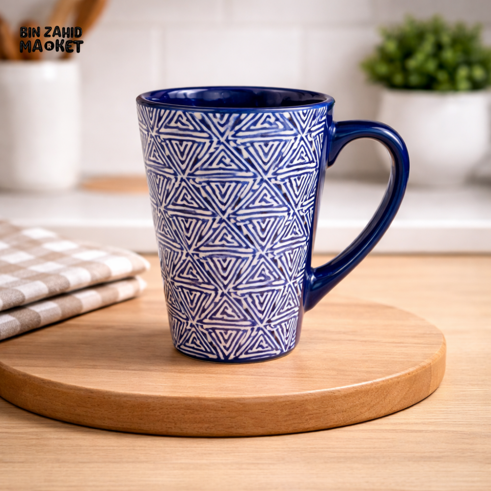 PREMIUM BLUE GEOMETRIC PATTERN CERAMIC COFFEE MUG 4 PIECES