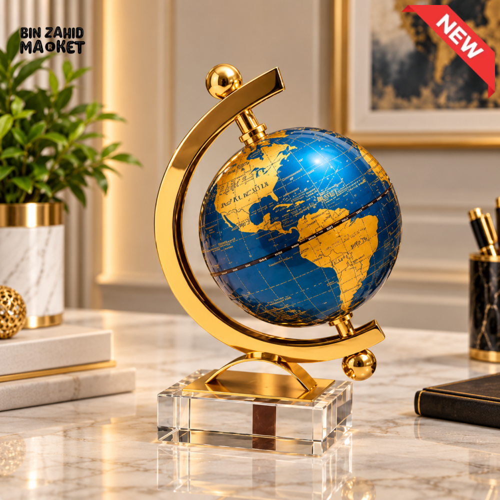 PREMIUM BLUE & GOLD DECORATIVE TABLE GLOBE WITH CRYSTAL BASE