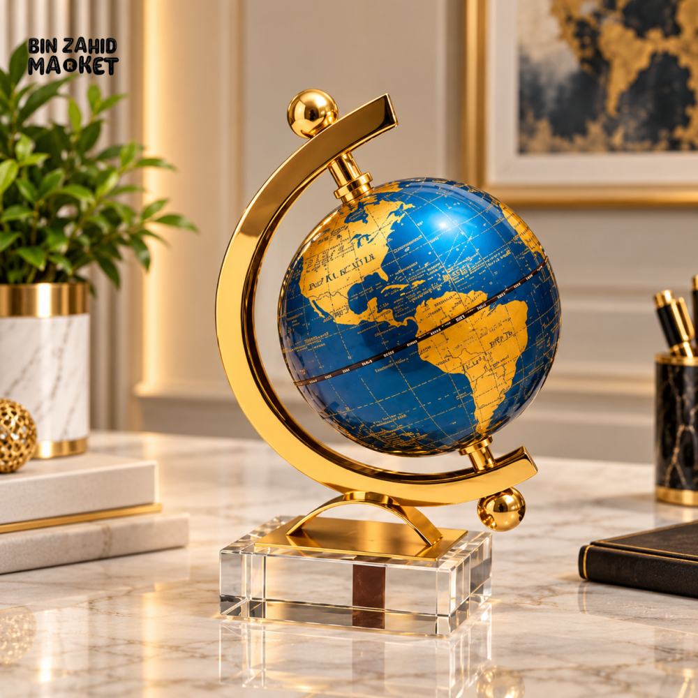 PREMIUM BLUE & GOLD DECORATIVE TABLE GLOBE WITH CRYSTAL BASE