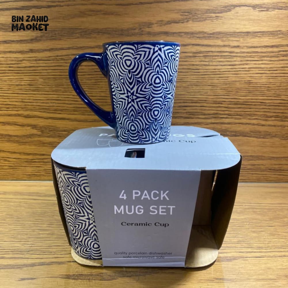 PREMIUM BLUE PATTERN CERAMIC COFFEE MUG 4 PIECES