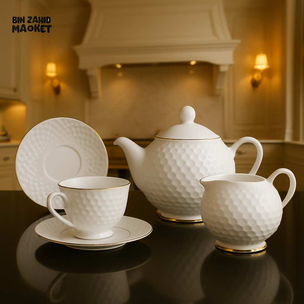 PREMIUM BONE CHINA TEA SET 17-PIECE – MODERN WHITE LEAK-PROOF DESIGN